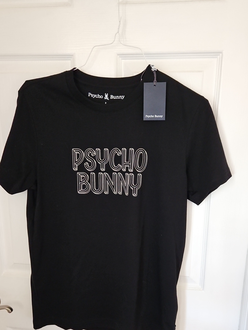 Psycho Bunny Black Short Sleeve Tee with White Outline Logo